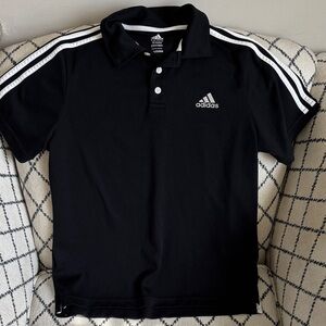 Adidas Kids Polo Shirt in Black with White Stripes